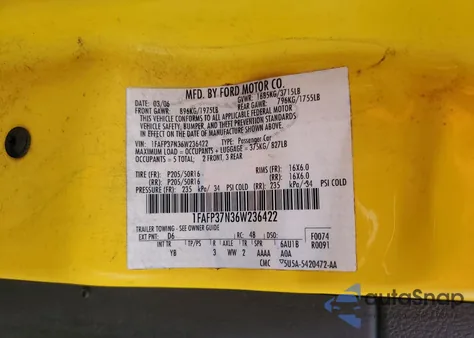 2006 Ford Focus Zx5 z USA, uszkodzony, nr VIN 1FAFP37N36W236422